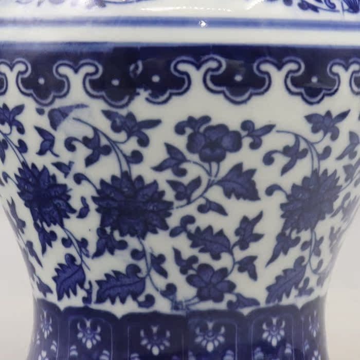 清乾隆青花纏枝蓮紋将軍缶蓋缶 景徳鎮 陶磁器 装飾品 現代工芸品 美術