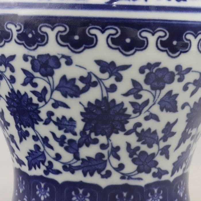 清乾隆青花纏枝蓮紋将軍缶蓋缶 景徳鎮 陶磁器 装飾品 現代工芸品 美術