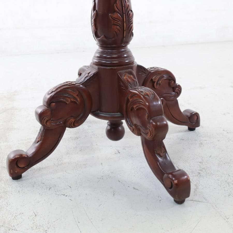 ヨーロピアンアンティーク調 マホガニー サイドテーブル 彫刻 ラウン