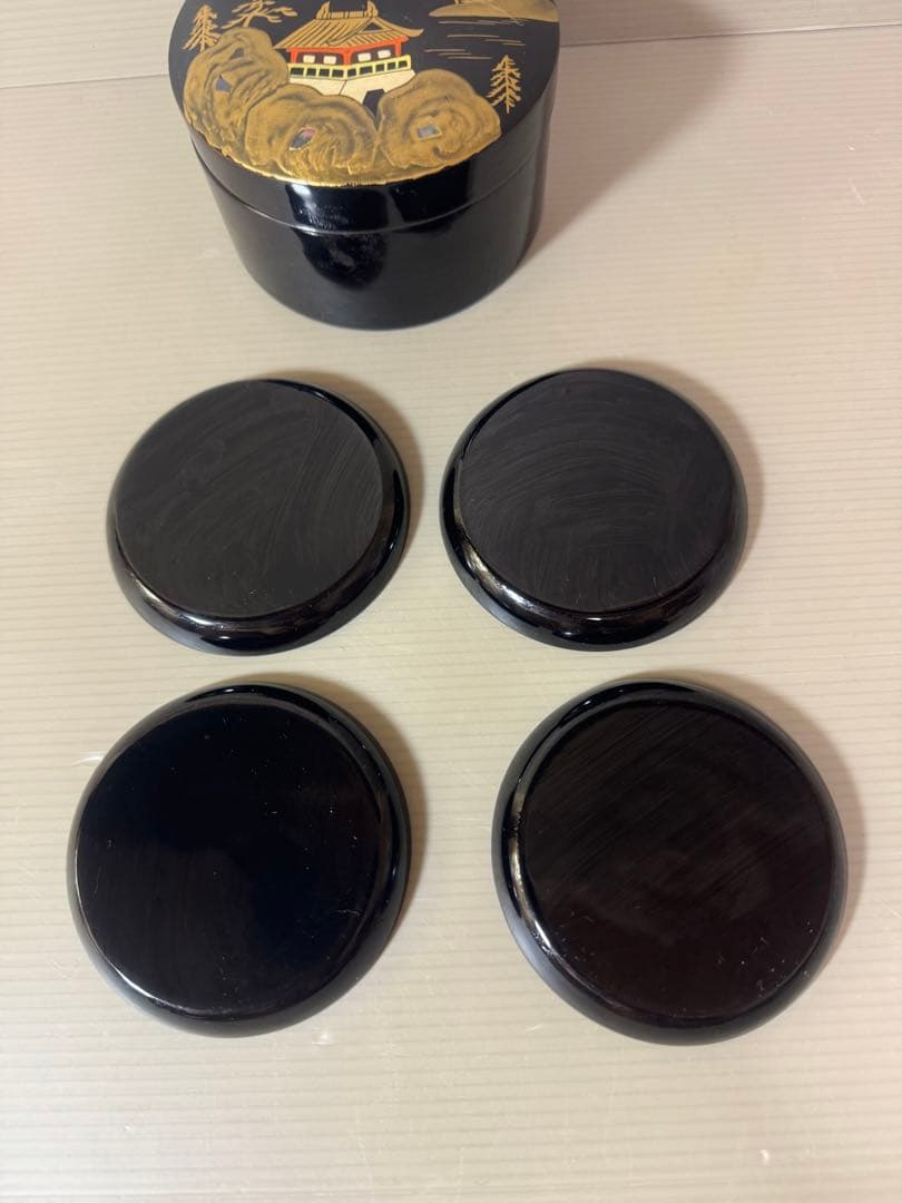 2766 漆器 金蒔絵 棗1客 皿4客