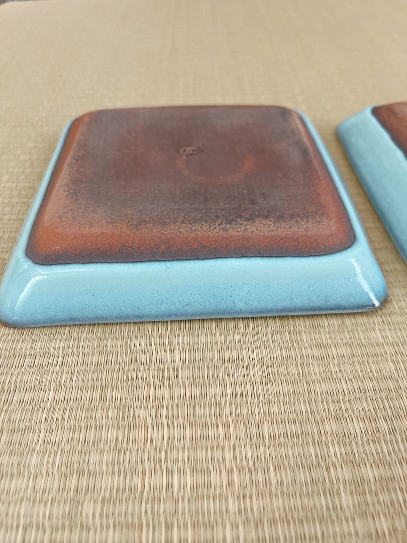 未使用】小石原焼 人間国宝 福島善三 釣窯 角皿 「福」「寿」2枚セット