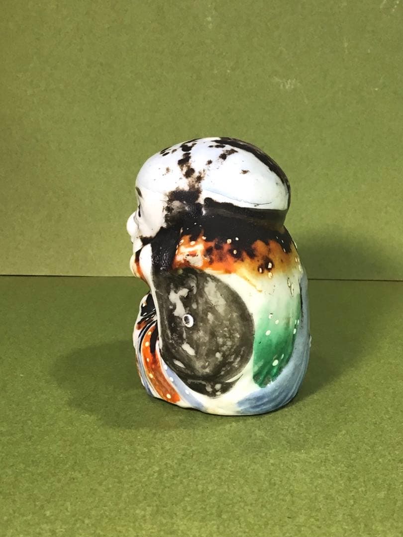 明治期 縁起物 福助 出目金 磁器 人形 戦前 アンティーク ドール 郷土