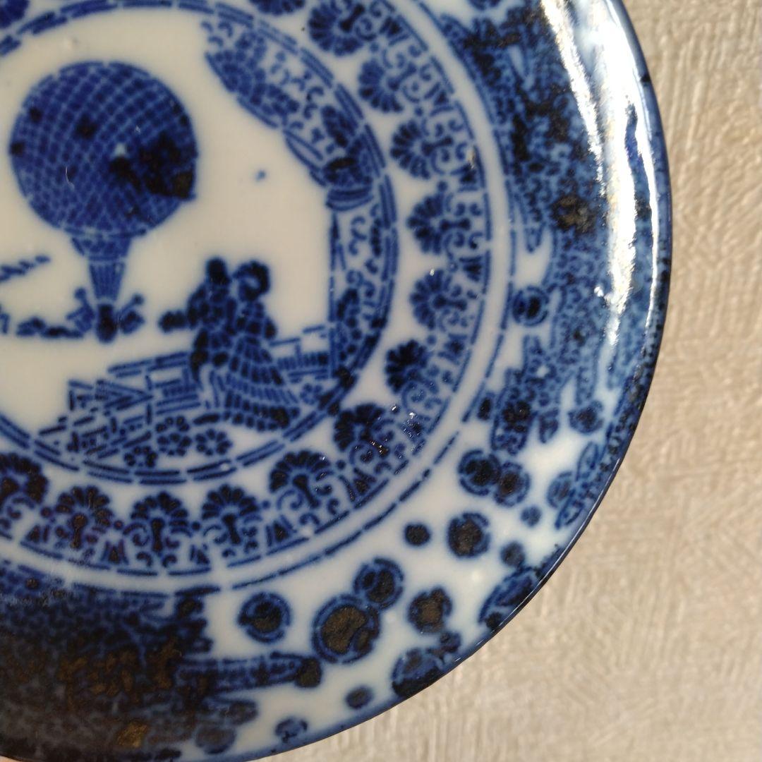 希少明治期図変わり文明開化気球西洋人印判皿