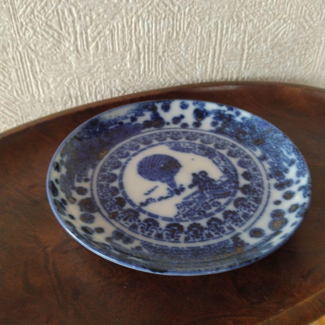 希少明治期図変わり文明開化気球西洋人印判皿