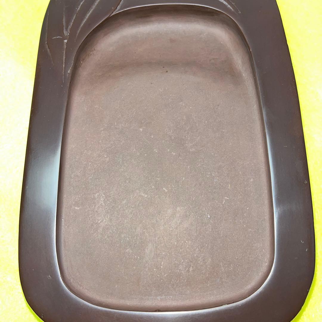 ⭕️赤間硯 笹竹彫刻研 下井昭竜山 未使用美品 四六寸