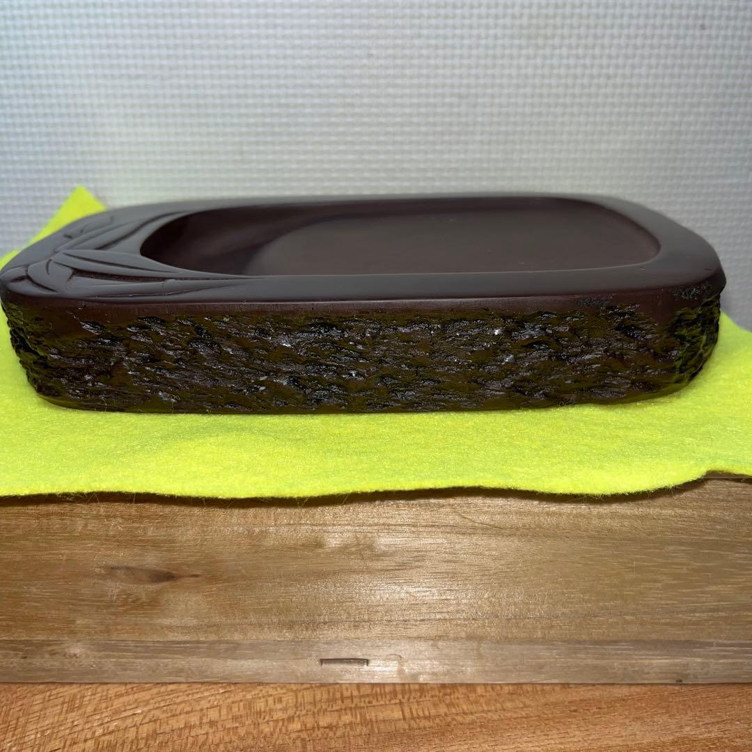 ⭕️赤間硯 笹竹彫刻研 下井昭竜山 未使用美品 四六寸