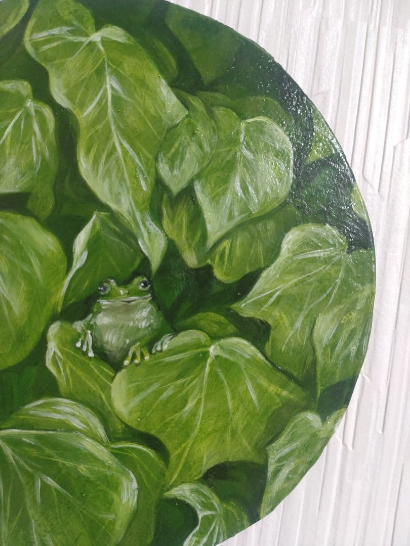 何かが隠れている油絵【緑の隠れ家】1点物の原画◆作者サイン入り