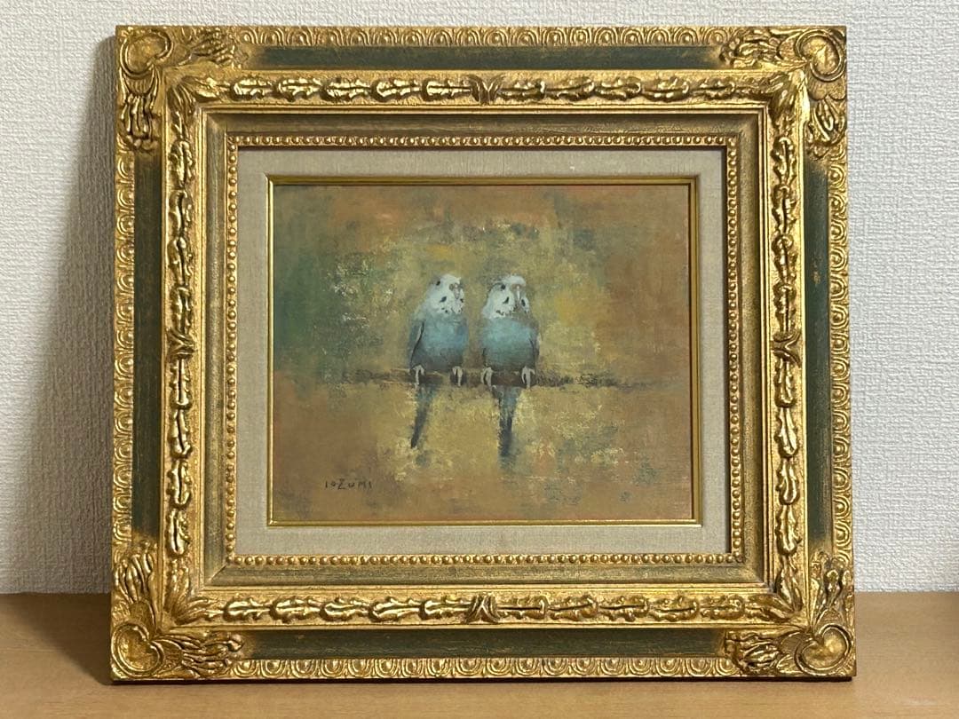 五百住乙人　インコ　油絵　F3号 五百住乙人 インコ 油絵 F3号