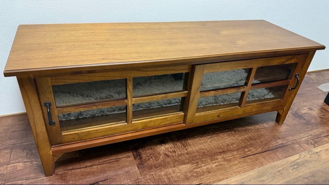 木製テレビ台 ガラス扉付き ブラウン