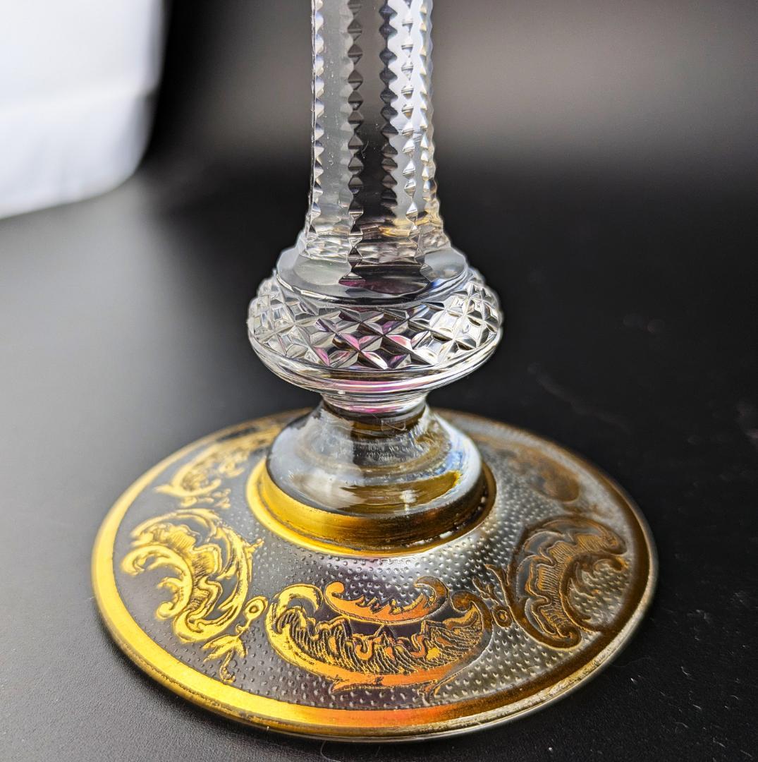 ゴージャスペア☆ルビーレッド 17㎝ 金彩 多面カットステム グラス