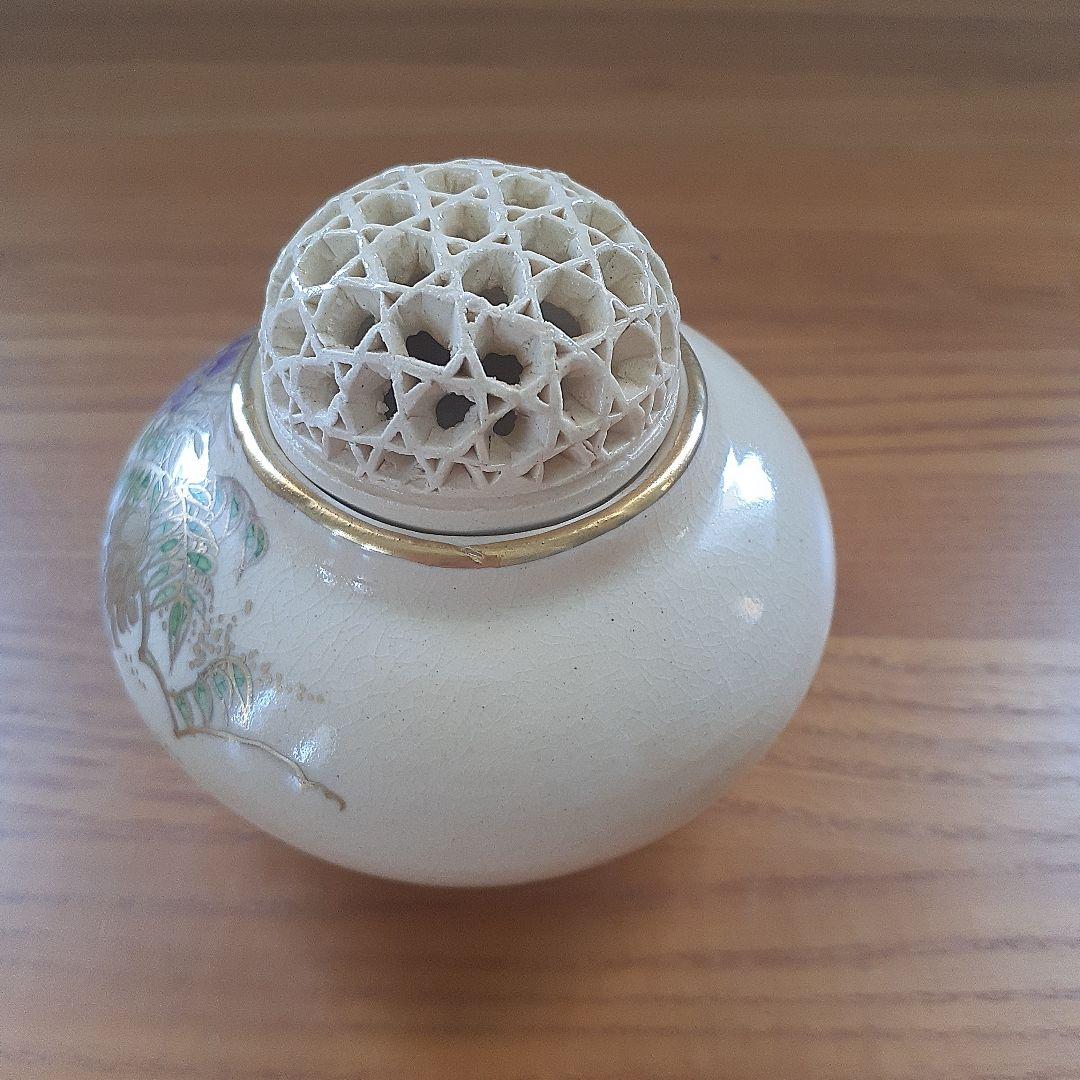 薩摩焼江月窯新妻守作　花柄香炉 陶器製 木箱付き