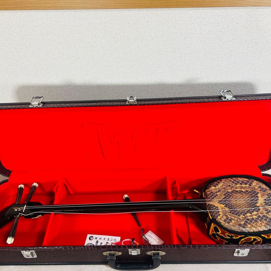 沖縄三線 三味線 人工革 合皮 ヘビ柄 ハードケース付 またよし 弦楽器