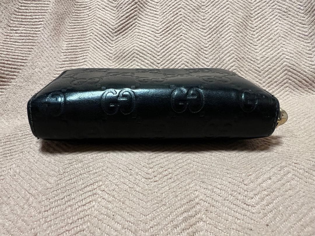 GUCCI 2484 ケース シマ ラウンドファスナー 黒 レザー