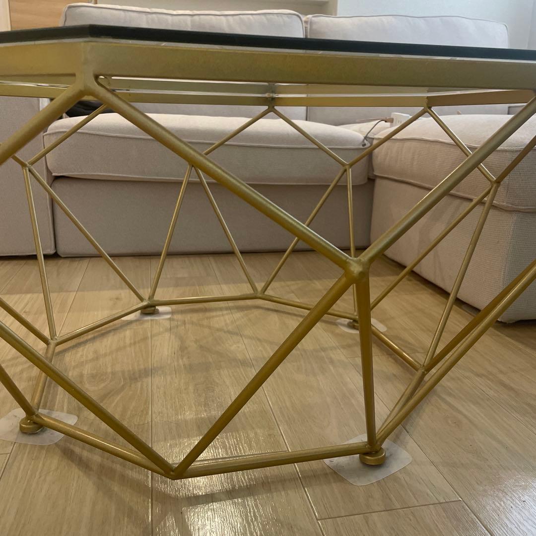 八角形ガラス木製センターテーブル ガラステ ーブル ローテーブル