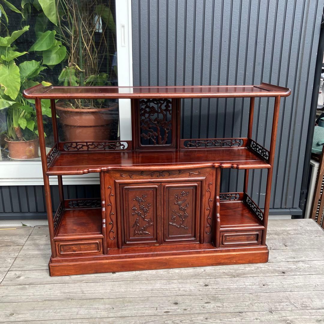 美品】唐木家具 漆塗 茶箪笥 飾り棚 古風