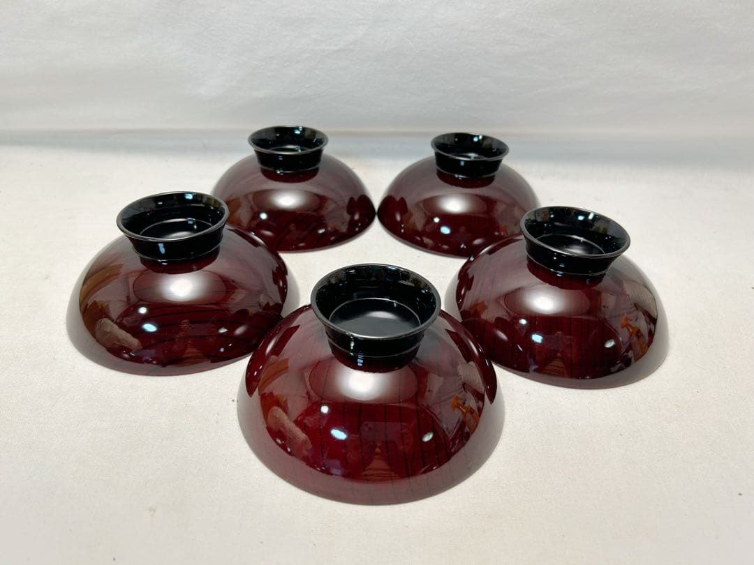 ほぼ未使用 懐石道具 木製溜塗 金彩紅葉蒔絵 吸物椀5客組 共箱