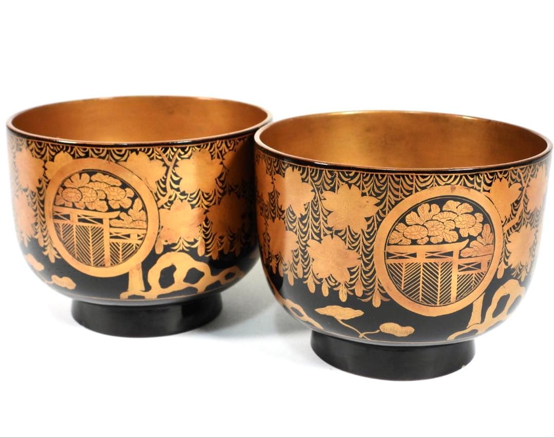 時代漆器 輪島塗 蝋色塗 糸櫻蒔絵 内金溜 盃洗 天然木 漆塗り 漆芸 時代箱