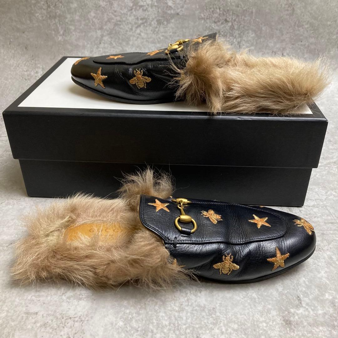 GUCCI グッチ プリンスタウン　37 エンブロイダリー　　ファー　ミュール