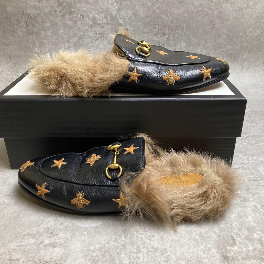 GUCCI グッチ プリンスタウン　37 エンブロイダリー　　ファー　ミュール