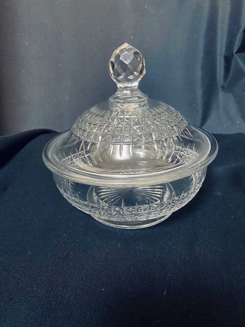 英国アンティーク クリスタル ボンボニエール ソーサー ハンドカット