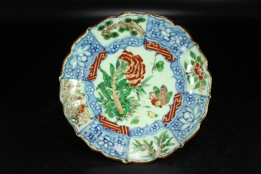 中国美術 赤絵 祥瑞 鶏蝶草花紋 皿 四枚 成化年製 まとめて(K-LC822