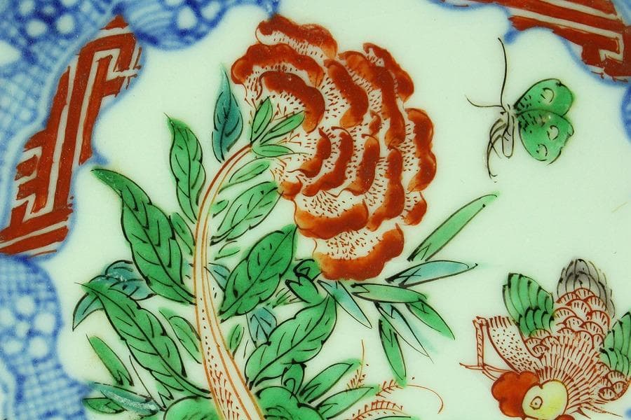 中国美術 赤絵 祥瑞 鶏蝶草花紋 皿 四枚 成化年製 まとめて(K-LC822