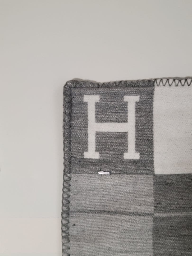 エルメス　クッションカバー　グレー　45×45　チェック