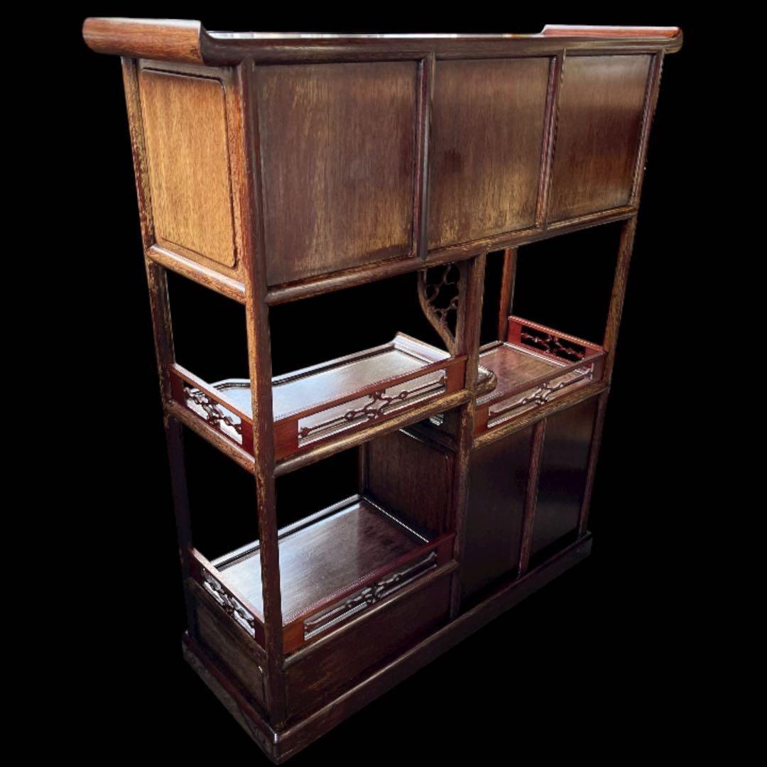 茶箪笥、飾り棚、茶棚、紫檀黒檀、アンティーク、レトロ、和風サイド