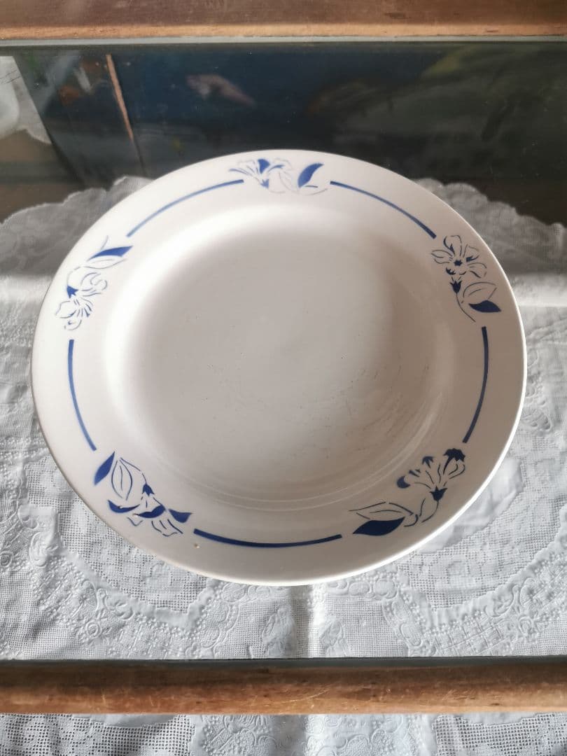 アンティーク クレイユモントロー インディゴの水仙 22㎝プレート2枚