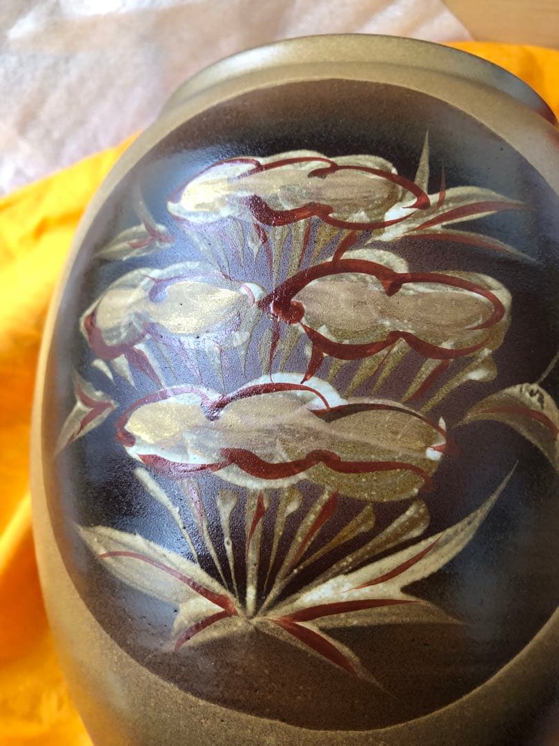 水指 朱泥 草紋 一位窯 田中一晃 氏作 共箱入