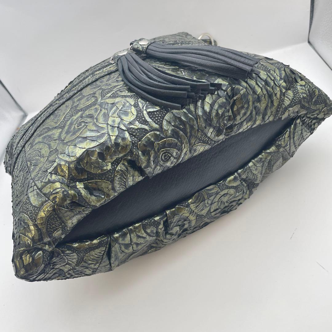 美品✨ JRA認定 パイソン レザー 2way ハンドバッグ バラ カービング