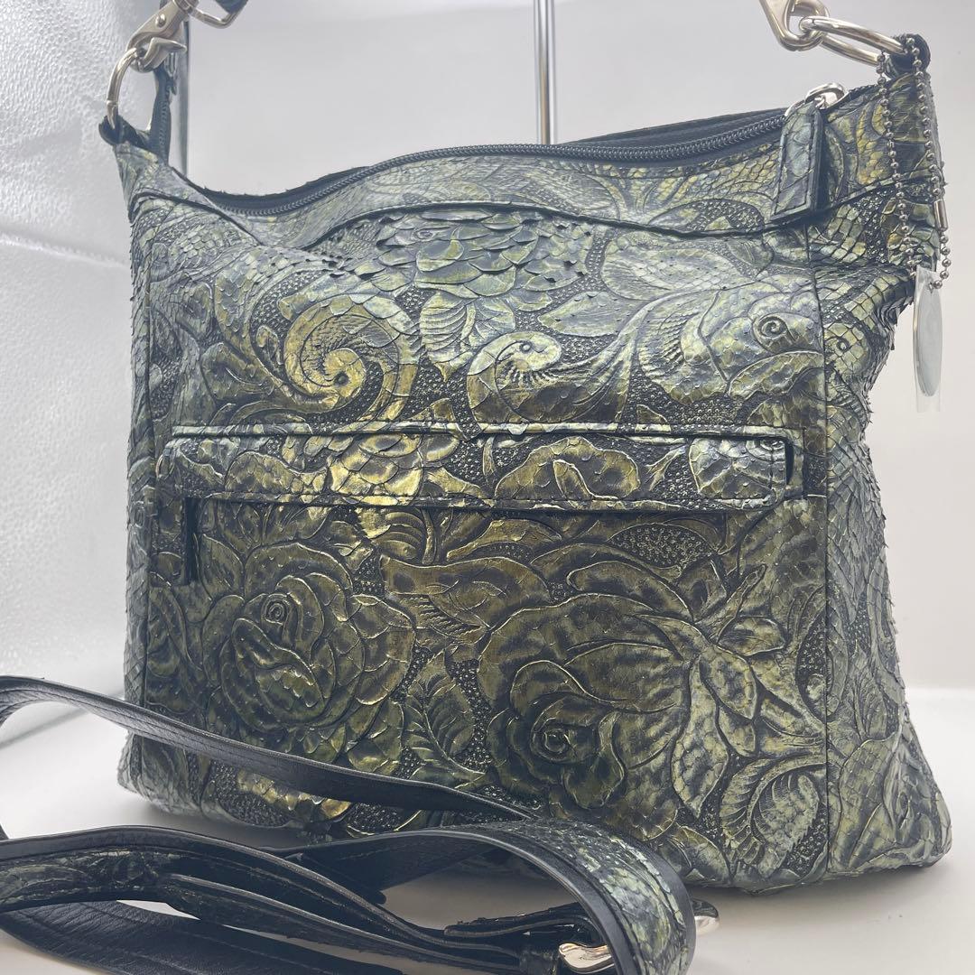 美品✨ JRA認定 パイソン レザー 2way ハンドバッグ バラ カービング