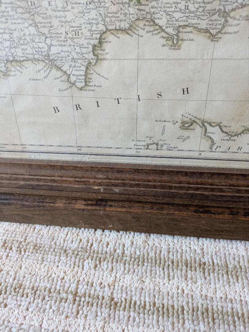19世紀 イギリスとウェールズの古地図ガラス額縁木製フレーム付き