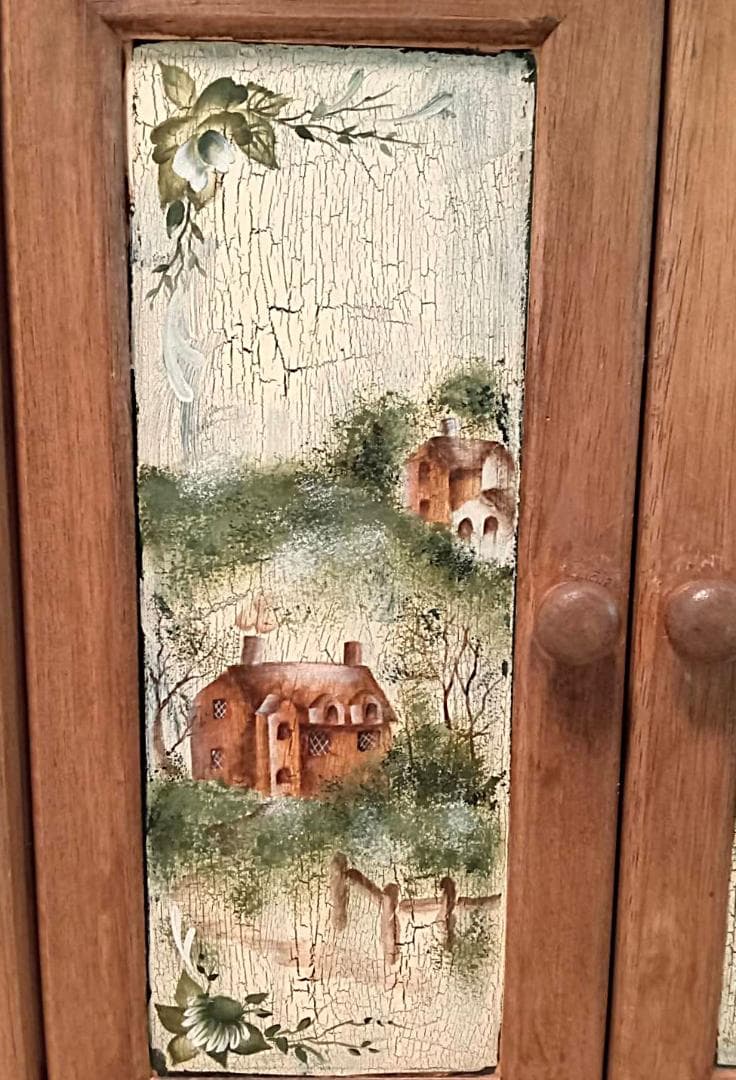 英国農村風景＆花木～本格トールペイント 希少/一点もの 収納BOX 美品