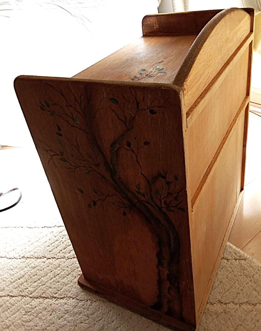 英国農村風景＆花木～本格トールペイント 希少/一点もの 収納BOX 美品