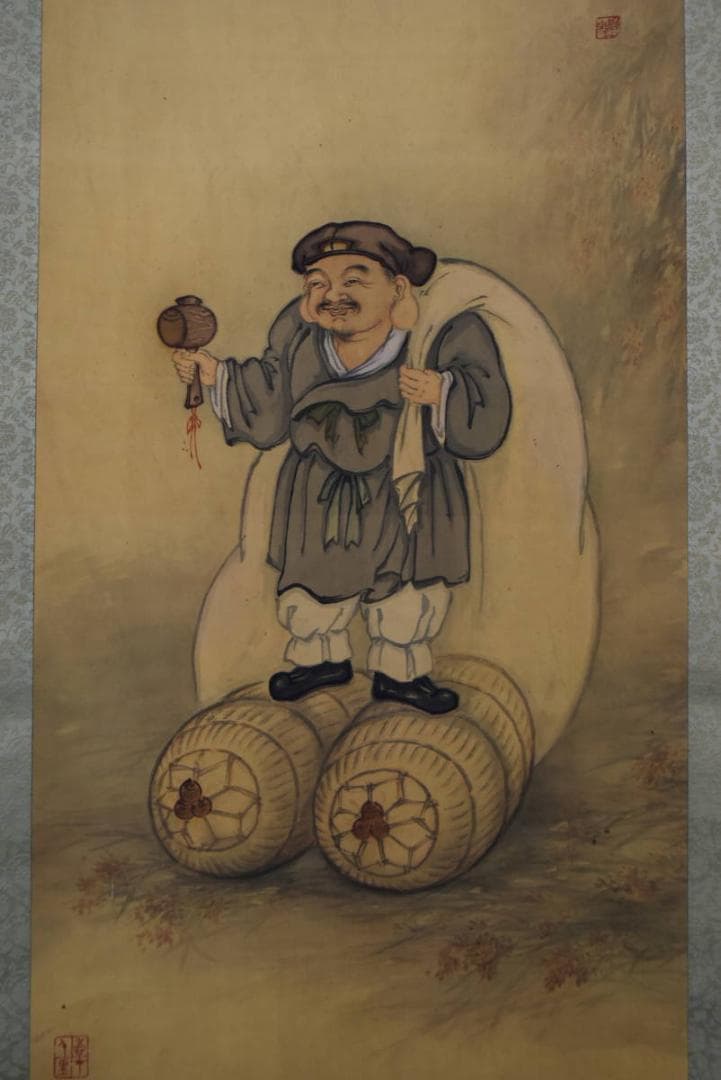 小堀碧山/大黒天図/画賛/掛軸☆宝船☆Z-911