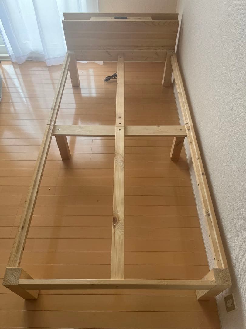 送料込 ウッド 木製 シングルベッド 一人暮らし コンセント付き ベッド 引越し