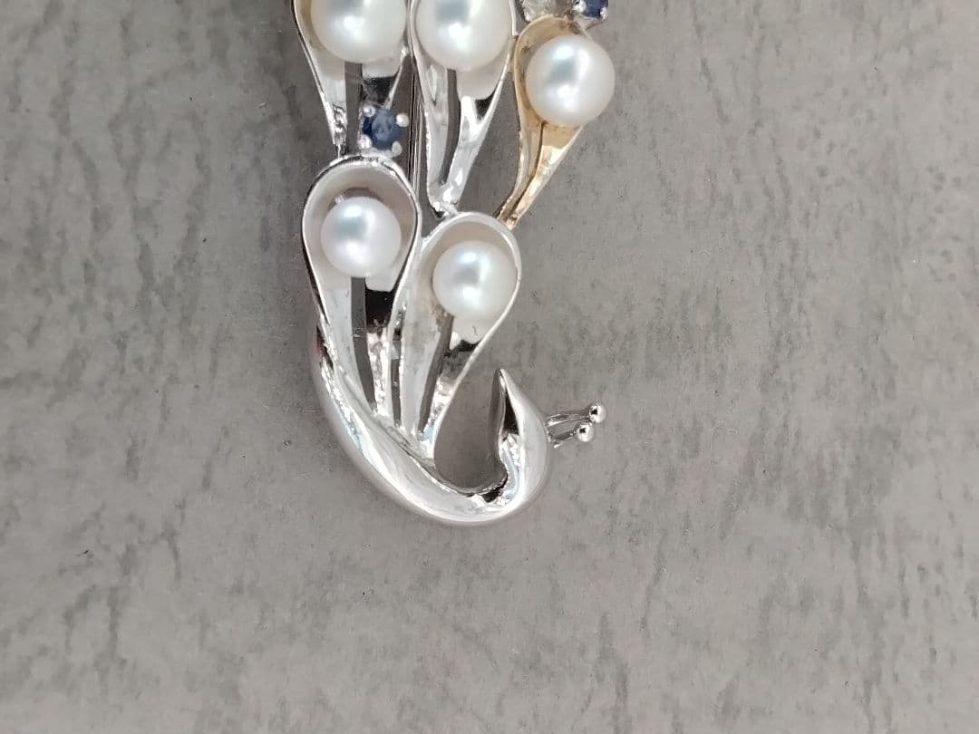 SV/K18あこや真珠/天然石ブローチ 中古品