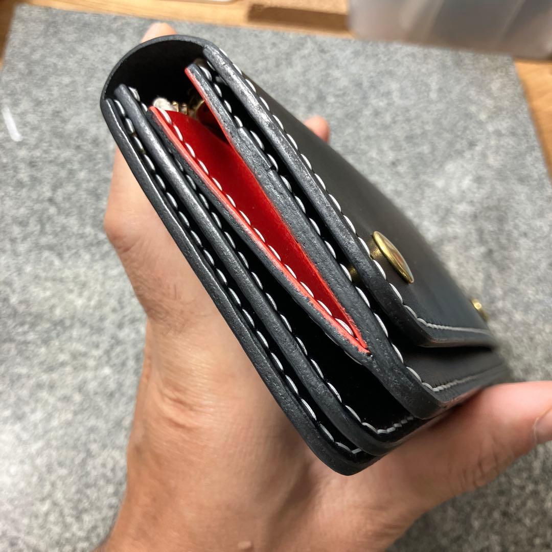 本革トラッカーウォレット 黒×赤