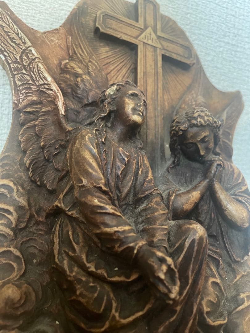 アンティーク ブロカント 聖水盤 聖品 キリスト マリア メダイヨン