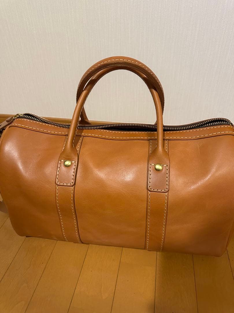 HERZファスナータイプボストンバッグキャメルSサイズ