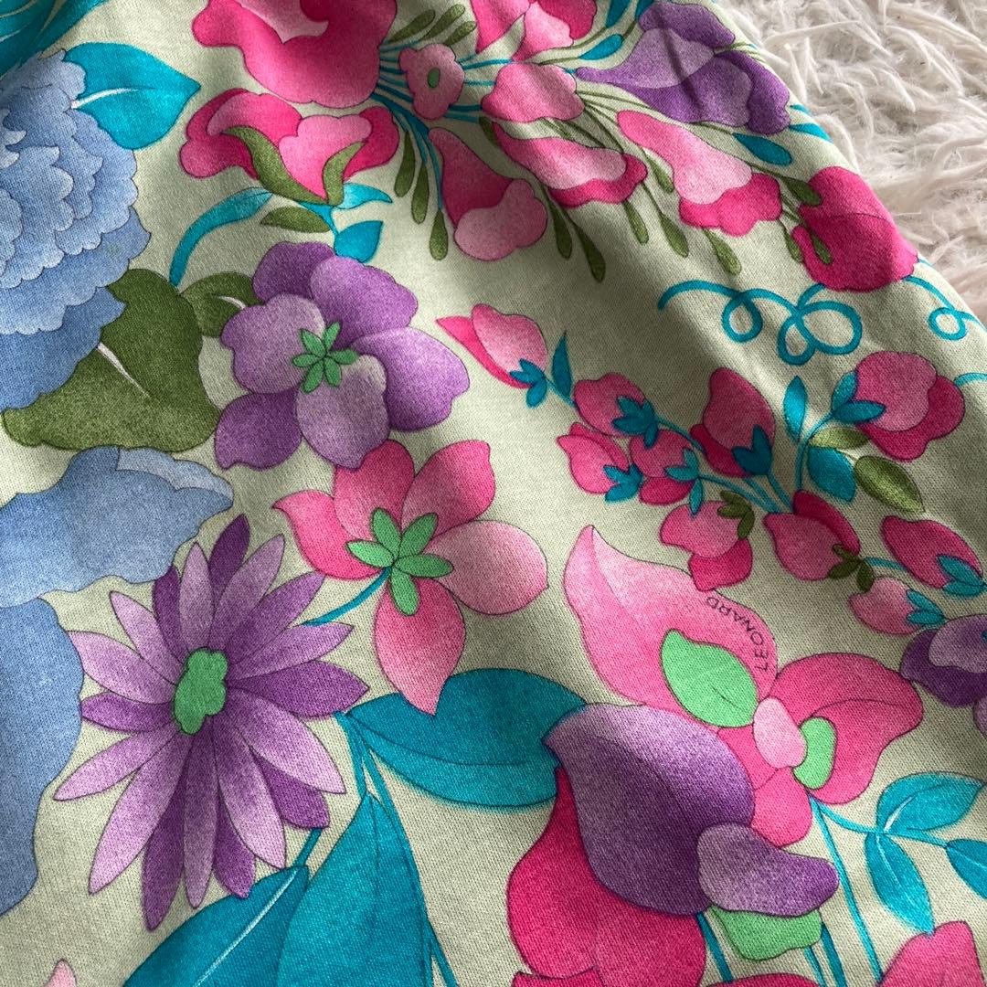 LEONARD 花柄スカート ライトグリーン W66 マルチカラー 華やか