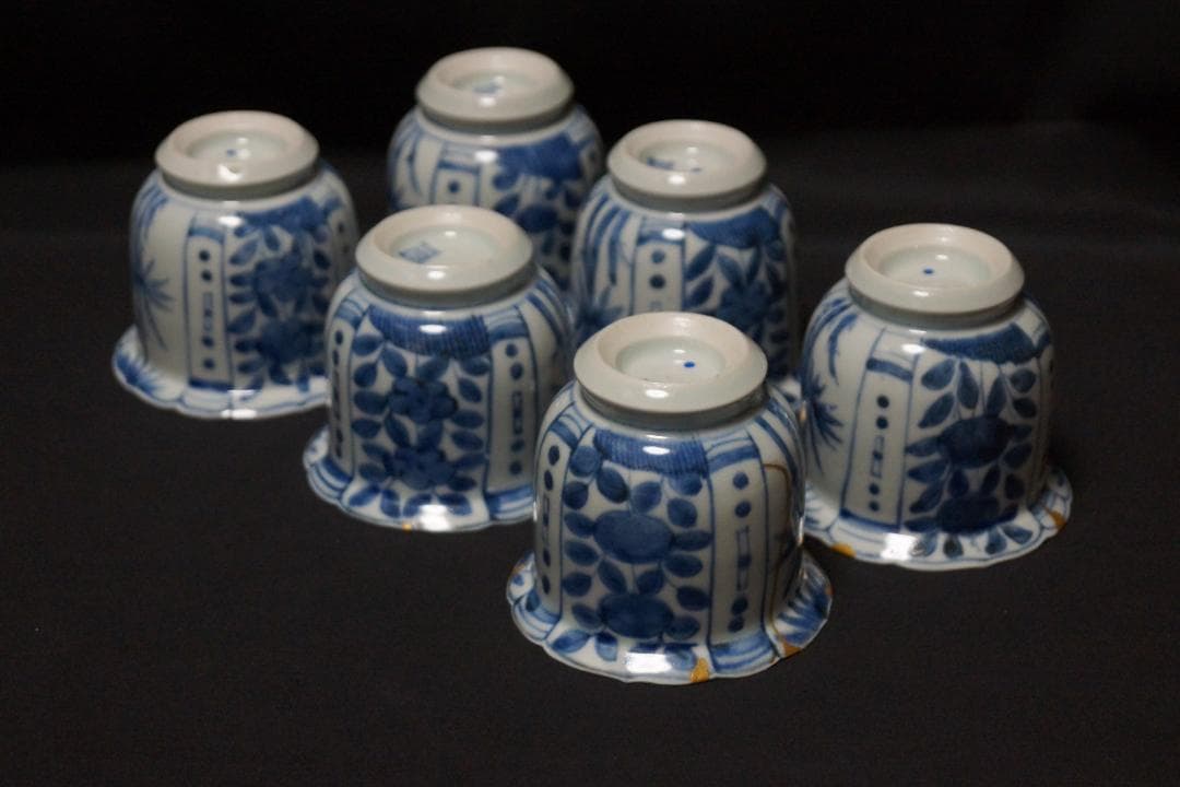 江戸期 古伊万里 染付 向付 在銘 金繋ぎあり 箱付 6客セット