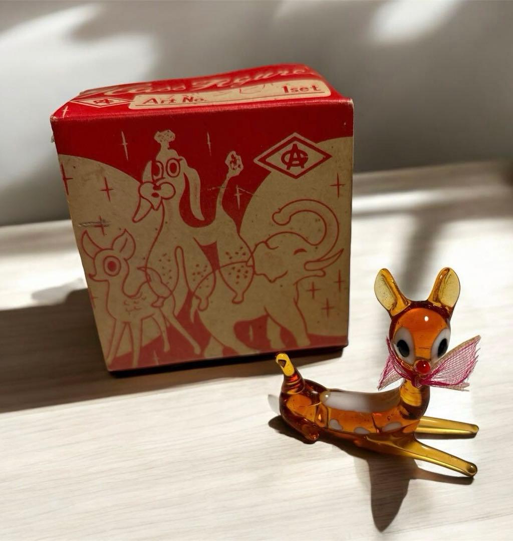 希少 日本製 昭和玩具 ガラス細工 縁起物 バンビ 子鹿 鹿 古玩具 レトロ