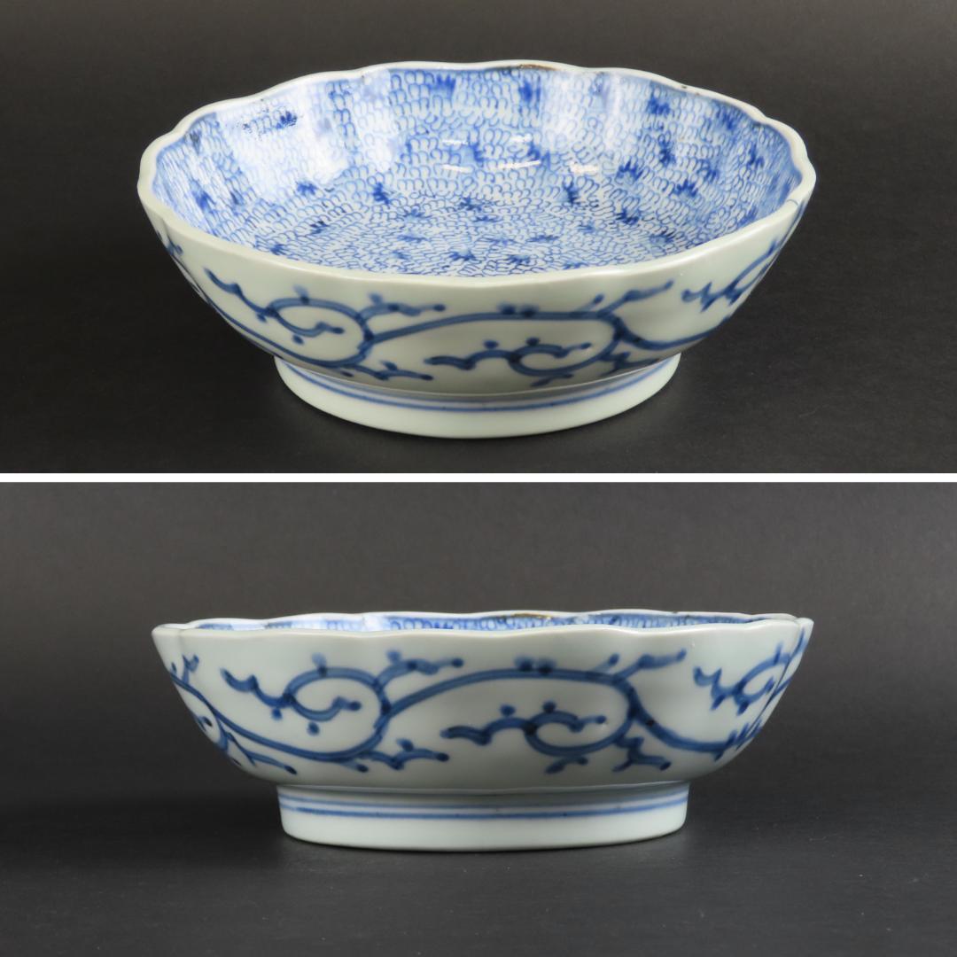 292 古伊万里 染付 膾皿なます皿5客 みじん微塵唐草文様