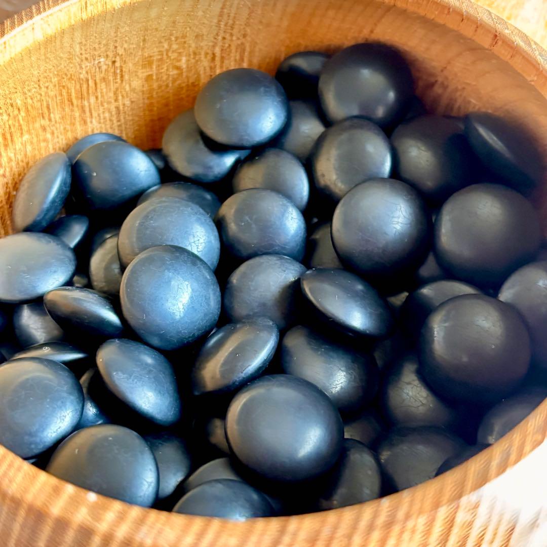 【美品】囲碁① 天然木 特大碁笥＋碁石(蛤・那智黒)35号・月 セット