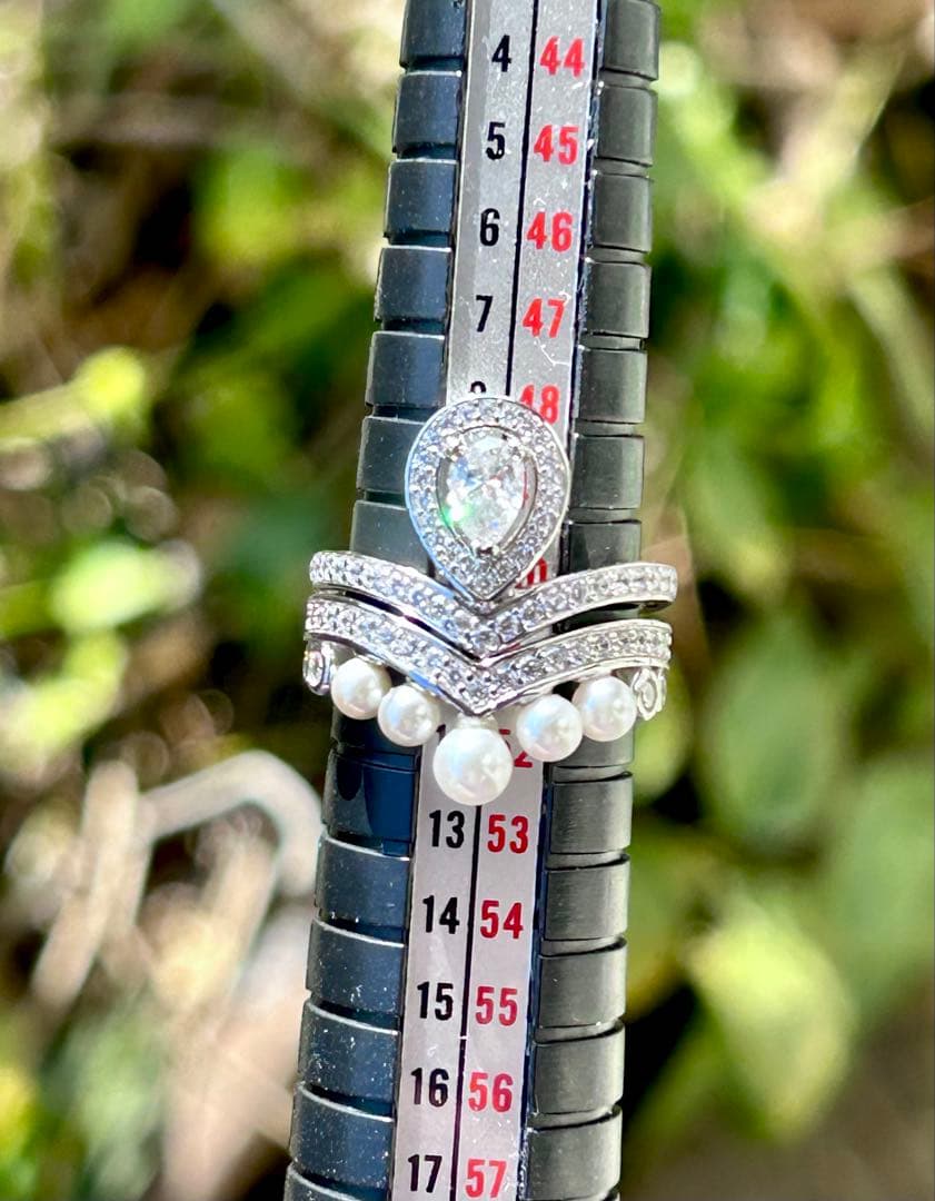 SALE◆未使用◆モアサナイト　V字パールリング　2点セット　silver925