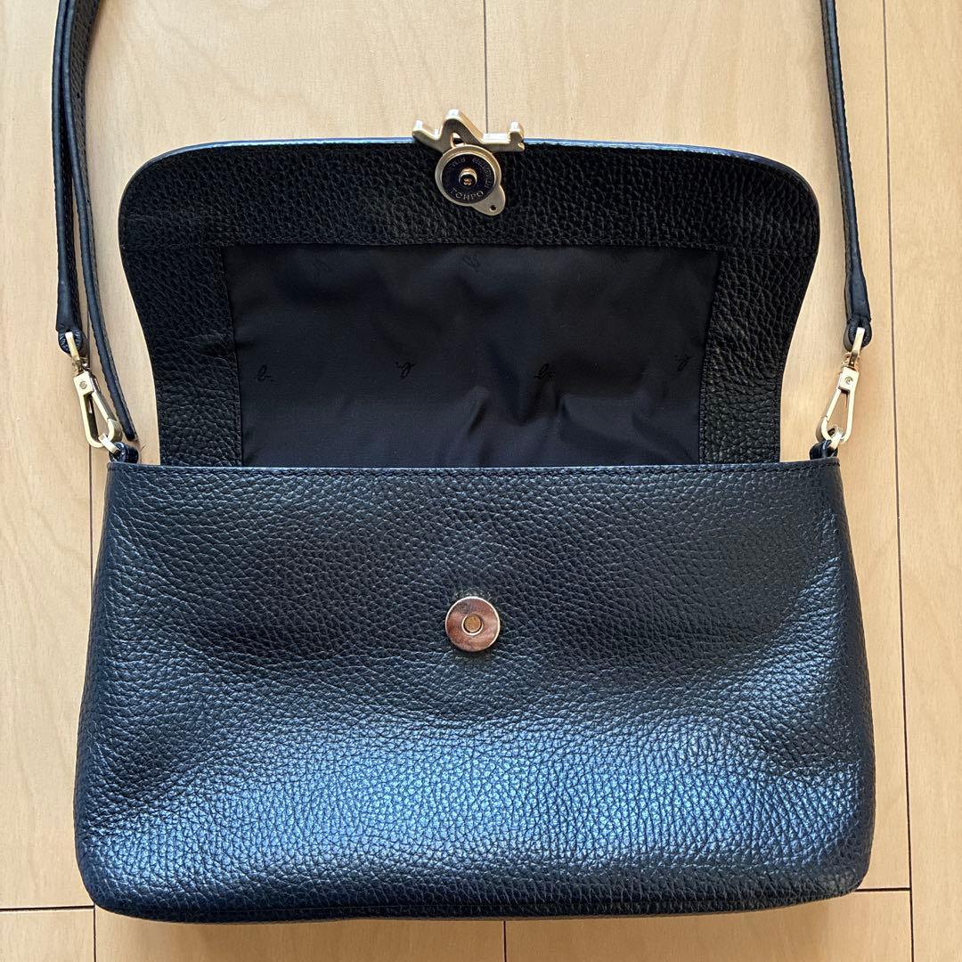 アニエスベー　ショルダーバッグ　黒　シボ革