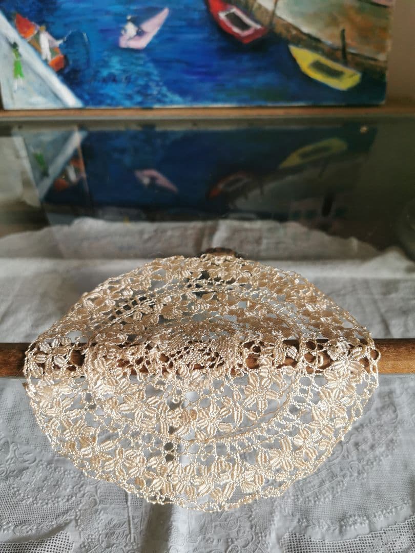 アンティーク イタリア マルチーズレース 黄金色の絹糸ボビン編≒20
