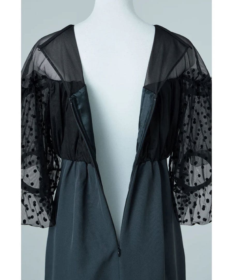 美品】niana パーティードレス 黒 Lサイズ フロッキードットワンピース